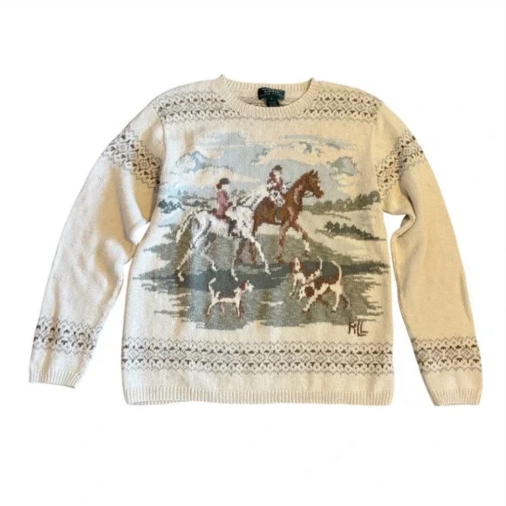 Exclusive Hand Knit for Lauren Ralph Lauren Equestrian Horse & Dog Knit Sweater